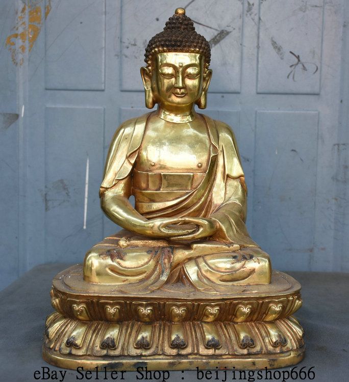 Old Tibetan Buddhism Temple Bronze Copper Seat Shakyamuni Amitabha Buddha Statue